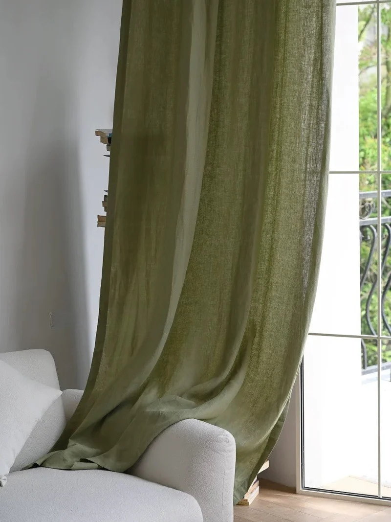 Sage Green Curtains – 100% Linen, Eco-Friendly Custom Drapes for Living & Dining Room, Home Office