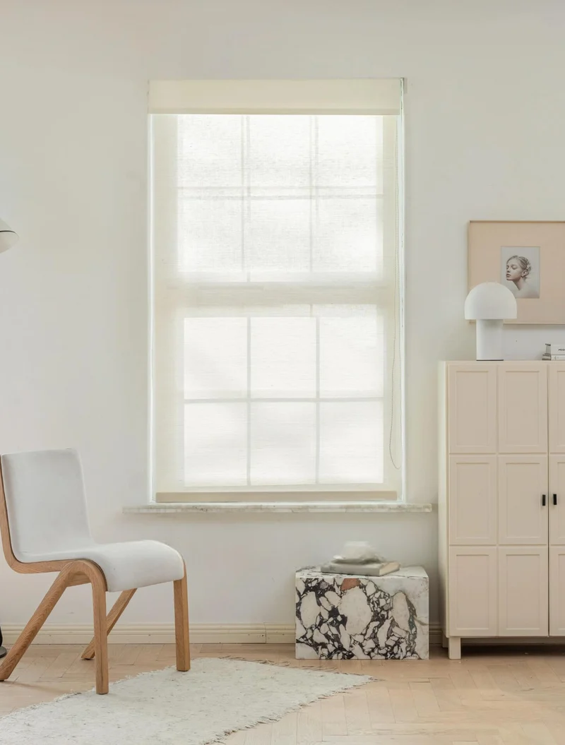 Natural Ramie Bamboo Window Shades, Mildew-resistant Woven Shades - Coconut White