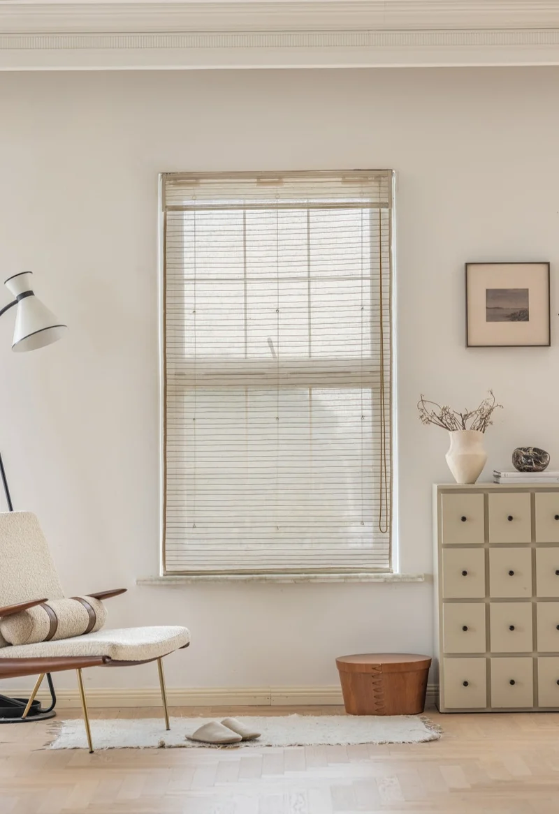 Natural Linen Custom Bamboo Shades Woven Blinds - Black Stripes