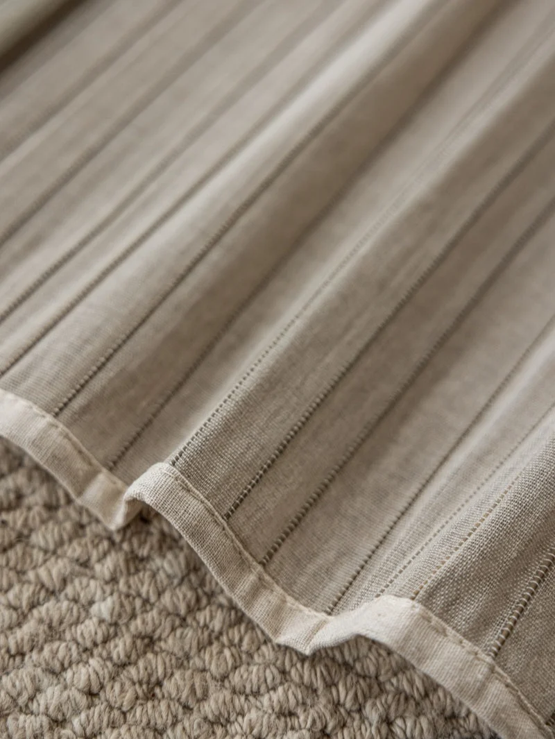 Natural Linen Custom Bamboo Shades Woven Blinds - Black Stripes