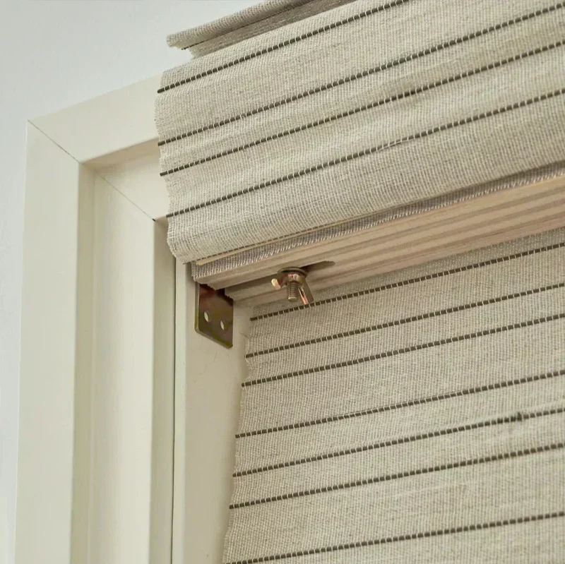 Natural Linen Custom Bamboo Shades Woven Blinds - Black Stripes