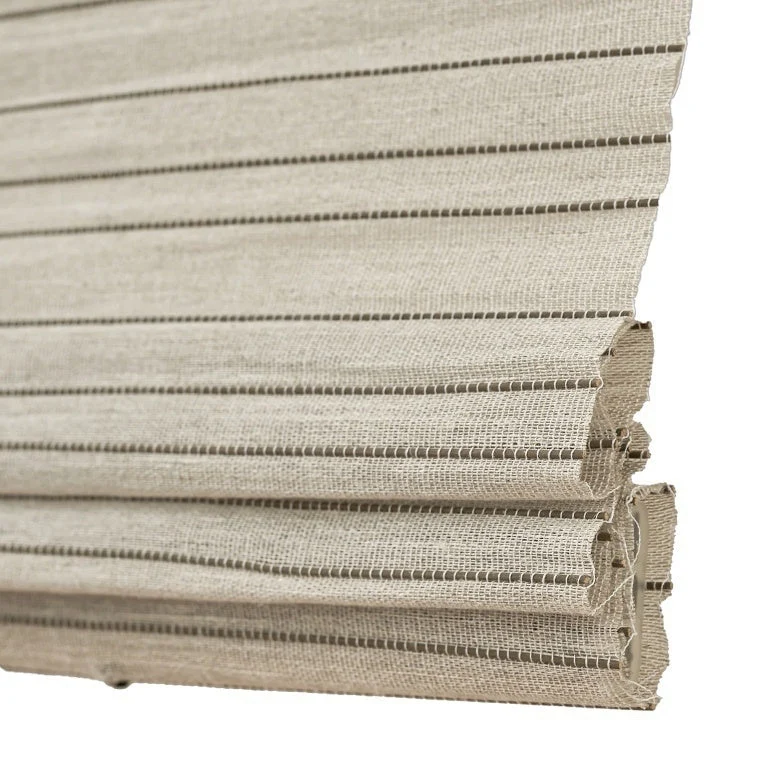 Natural Linen Custom Bamboo Shades Woven Blinds - Black Stripes