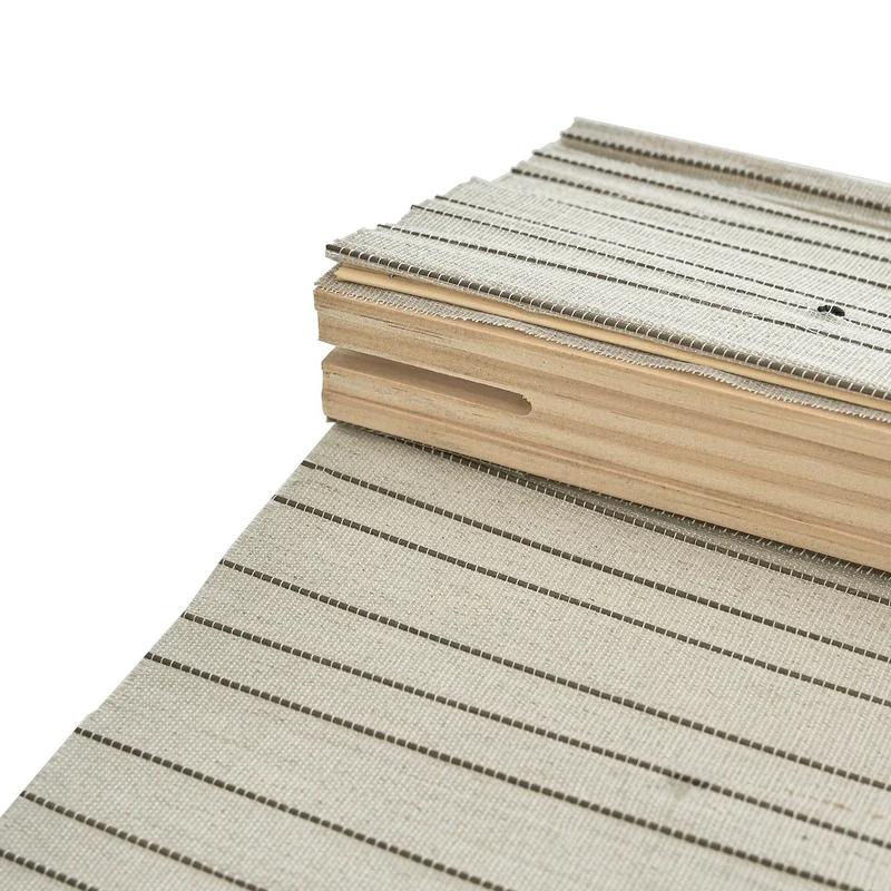 Natural Linen Custom Bamboo Shades Woven Blinds - Black Stripes