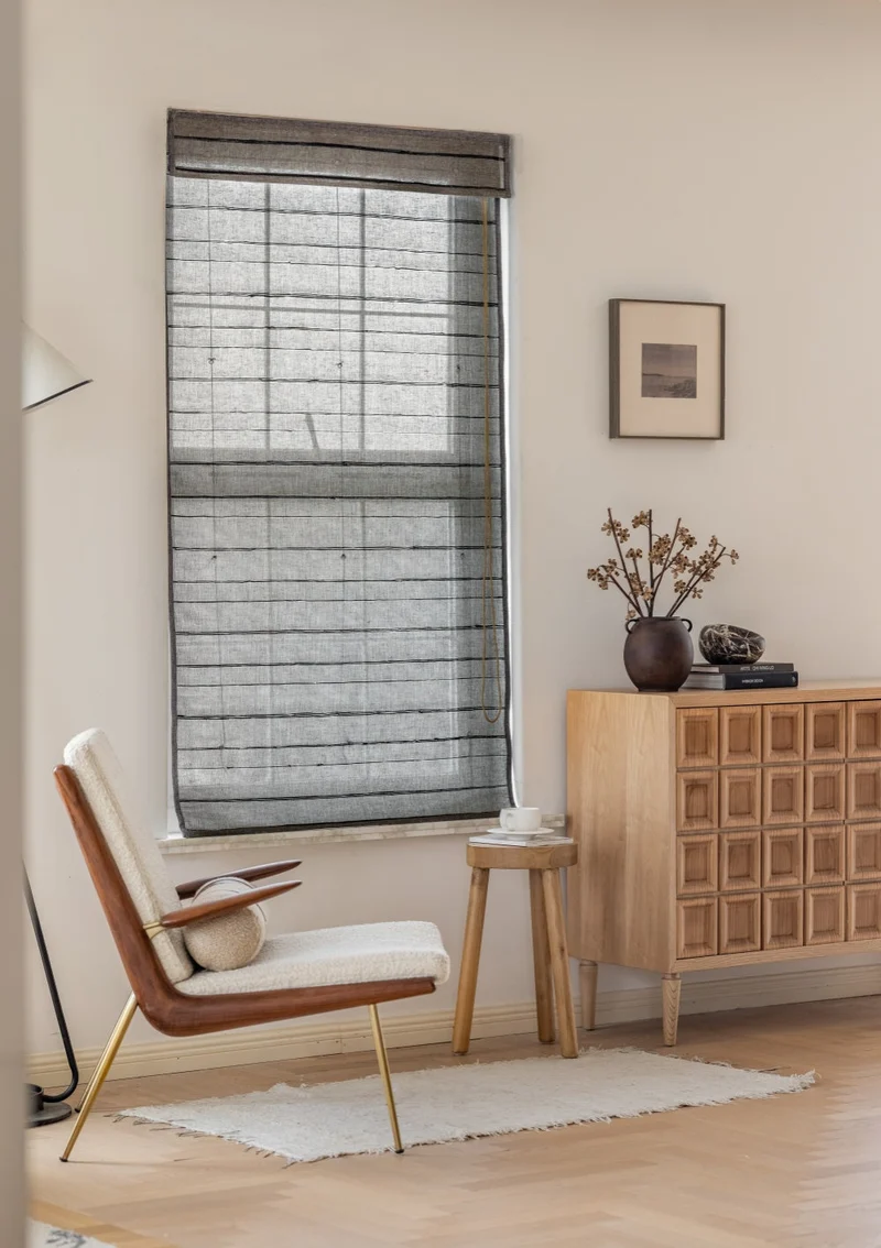 Natural Ramie Bamboo Shades, Mildew Resistant Woven Shades - Ink