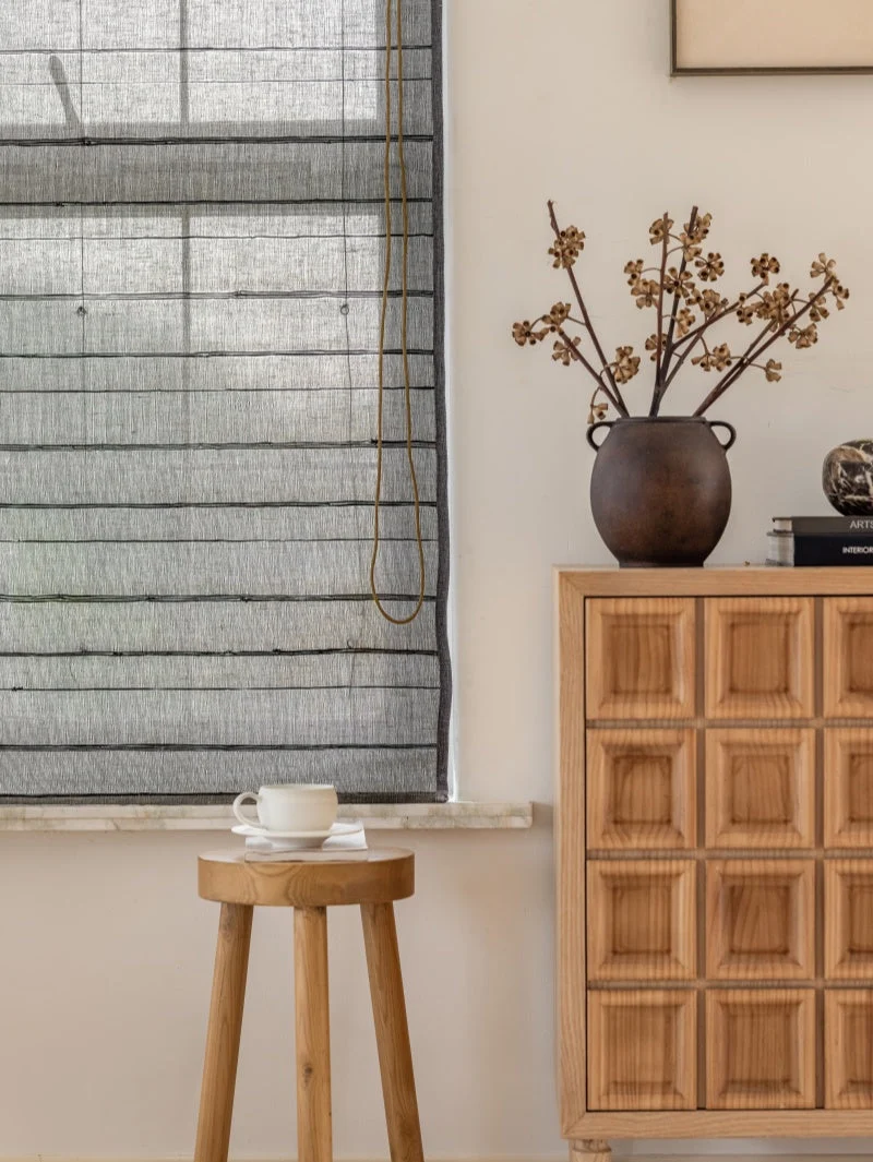 Natural Ramie Bamboo Shades, Mildew Resistant Woven Shades - Ink