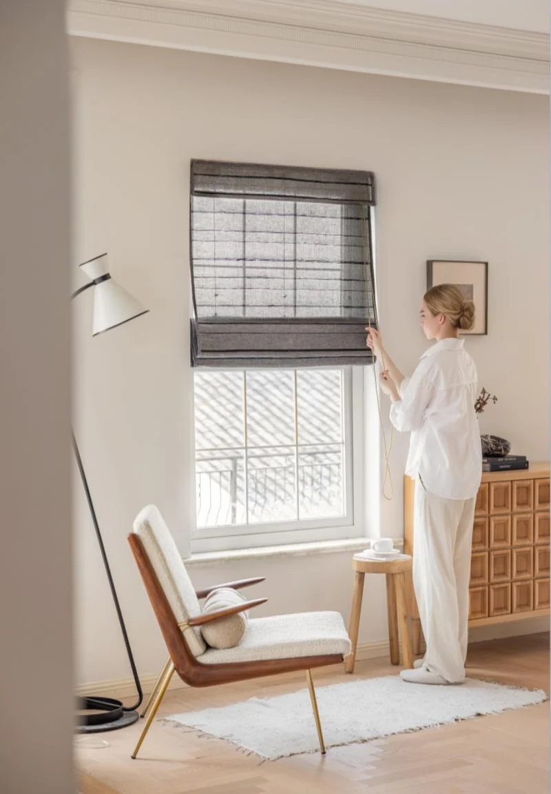 Natural Ramie Bamboo Shades, Mildew Resistant Woven Shades - Ink