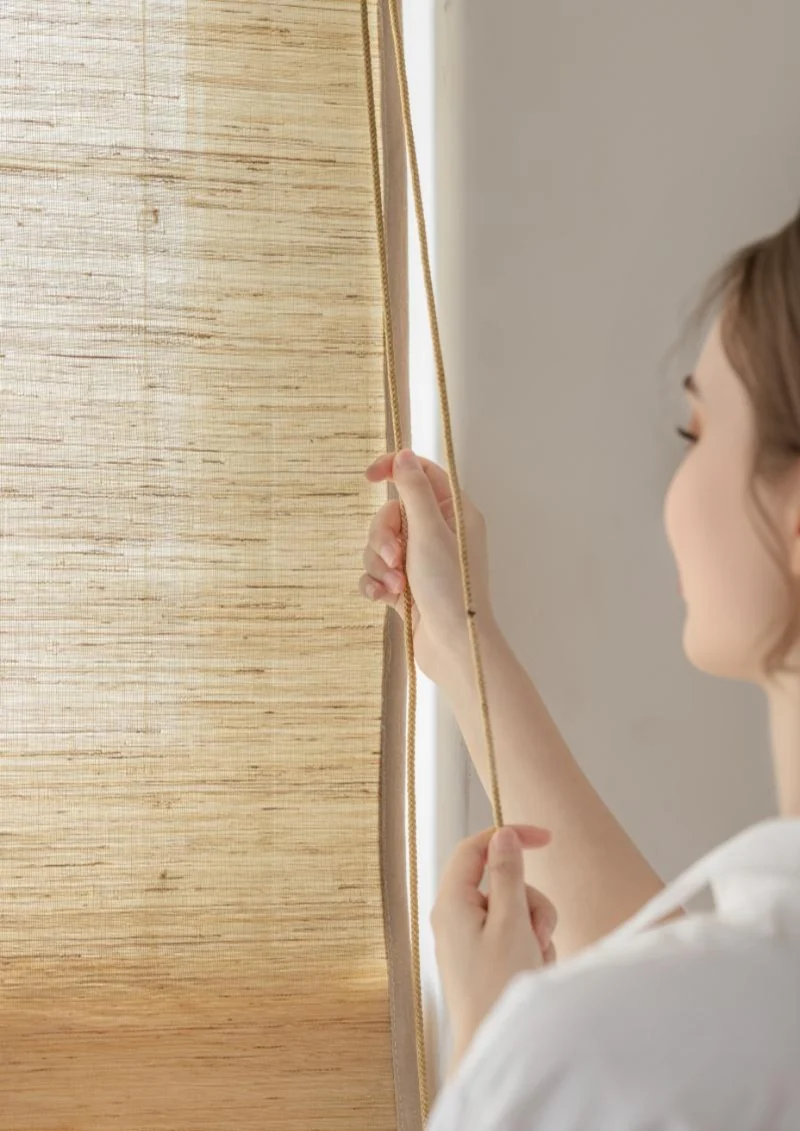 Custom Bamboo Shades, Mildew-resistant Ramie Woven Blinds - Cashew