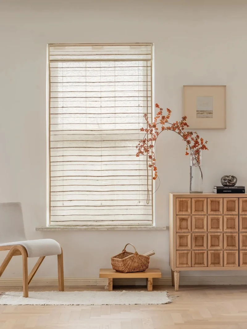 Natural Bamboo Shades, Mildew-resistant Ramie Woven Shades - Ivory Sand