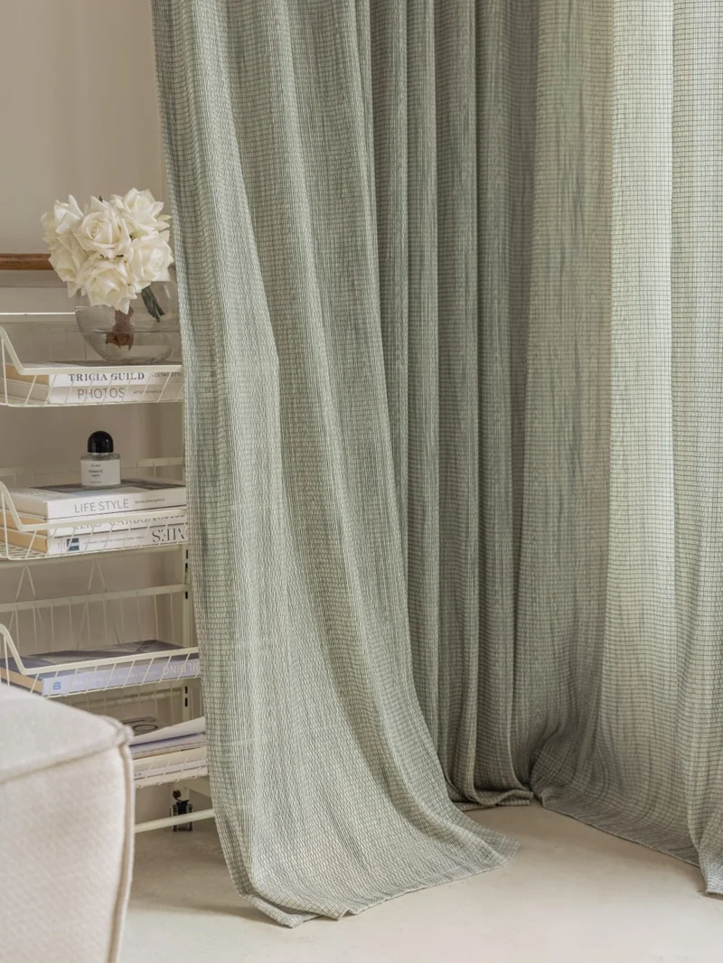 Smoky Green Mountain Mist Net Curtains, Germany-Imported Sheer Drapes