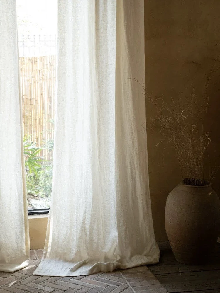 Ivory White Linen Curtains - 100% Linen, Perfect for Living, Dining Rooms and Studies