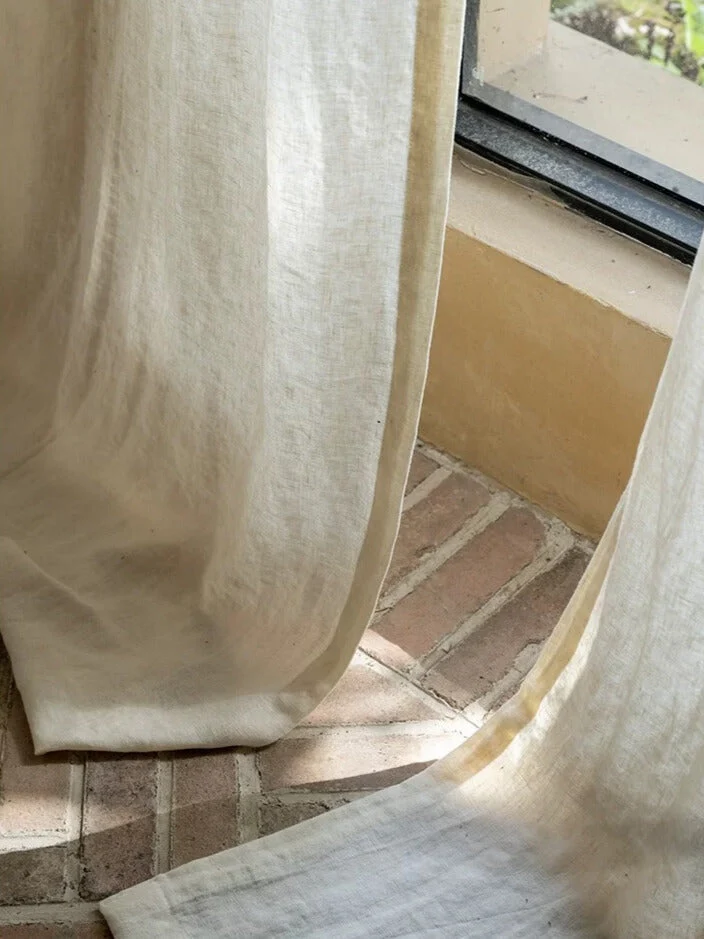Ivory White Linen Curtains - 100% Linen, Perfect for Living, Dining Rooms and Studies