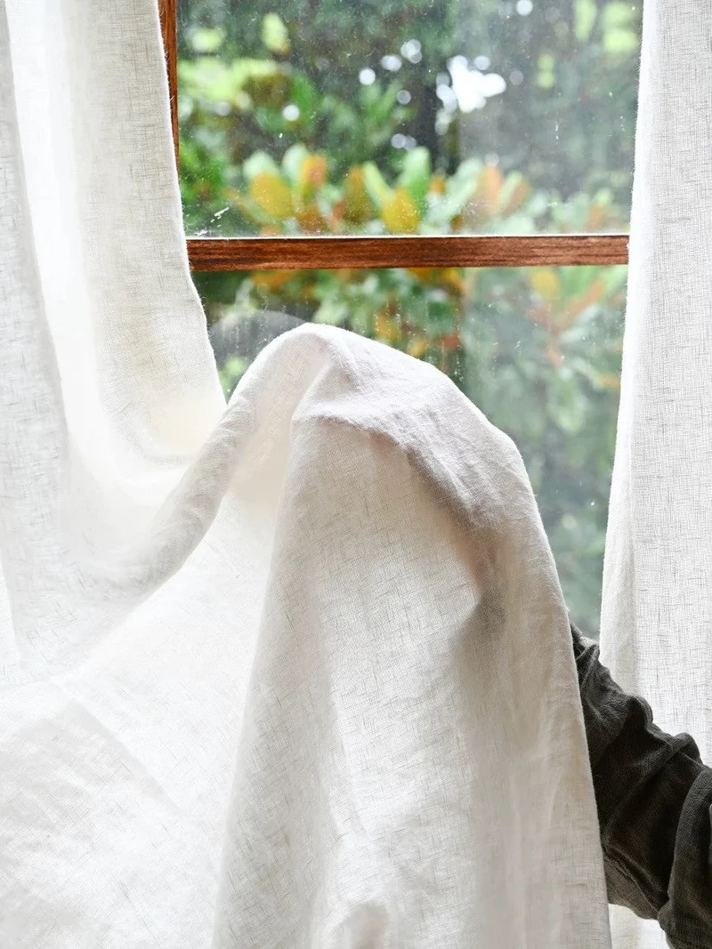 Ivory White Linen Curtains - 100% Linen, Perfect for Living, Dining Rooms and Studies