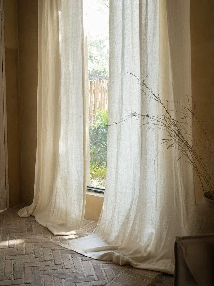 Ivory White Linen Curtains - 100% Linen, Perfect for Living, Dining Rooms and Studies