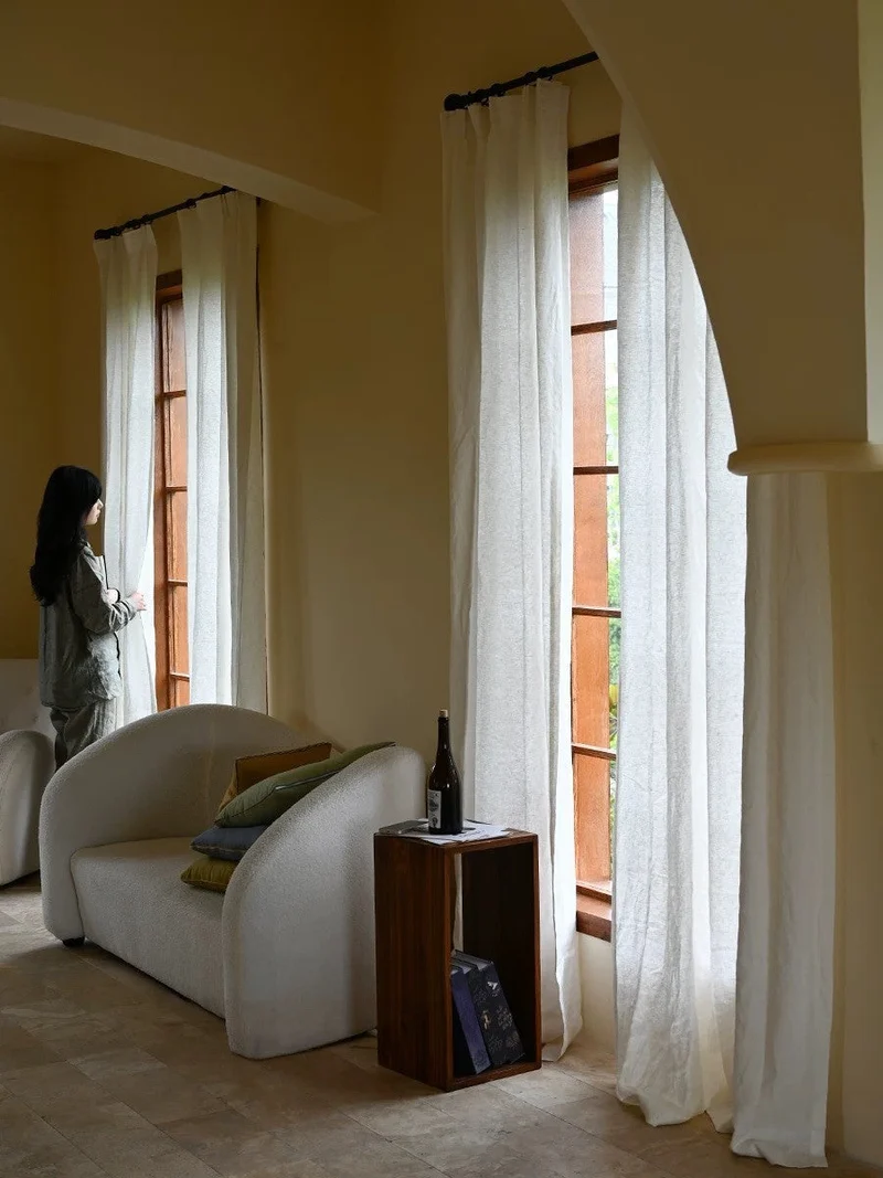 Ivory White Linen Curtains - 100% Linen, Perfect for Living, Dining Rooms and Studies