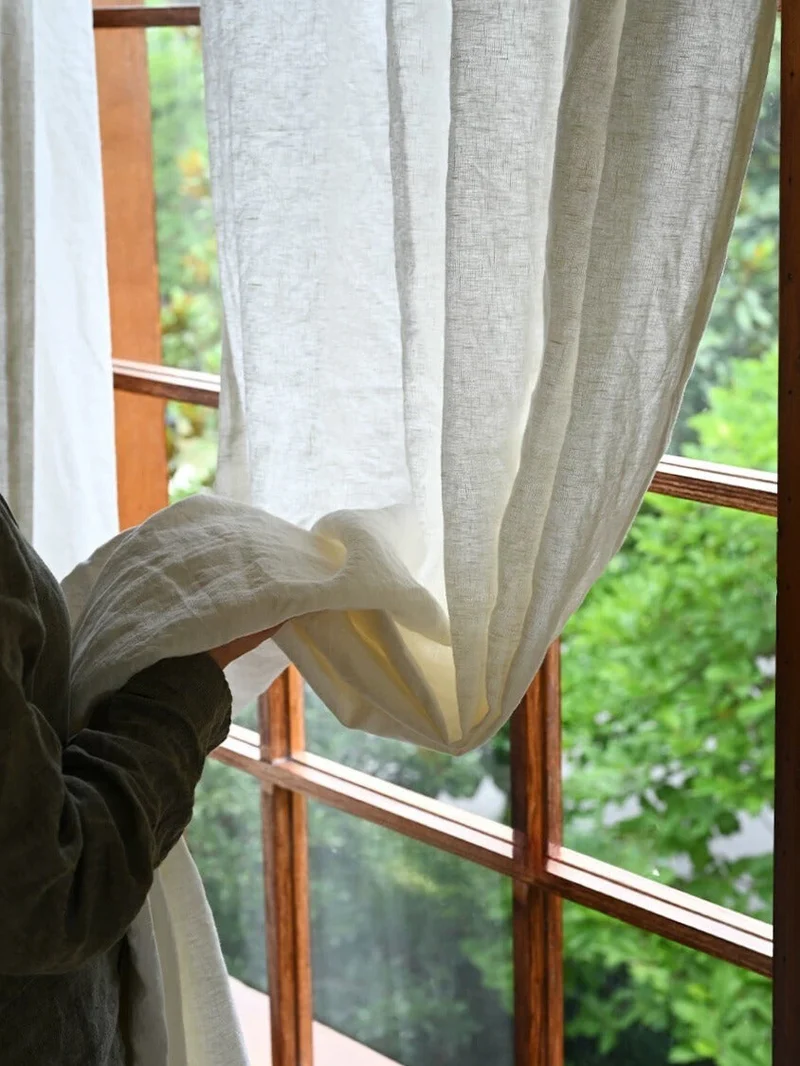 Ivory White Linen Curtains - 100% Linen, Perfect for Living, Dining Rooms and Studies