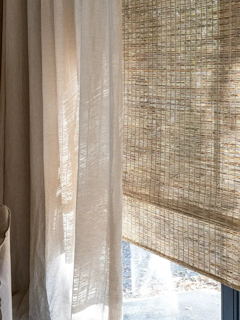 Natural Jute Woven Roman Shades – Cinnamon | Custom Bamboo Shades for Living Room & Bedroom