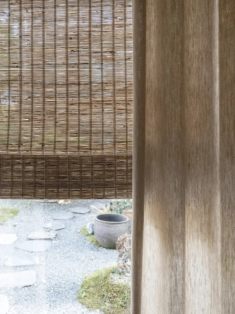 Natural Jute Woven Roman Shades – Cinnamon | Custom Bamboo Shades for Living Room & Bedroom