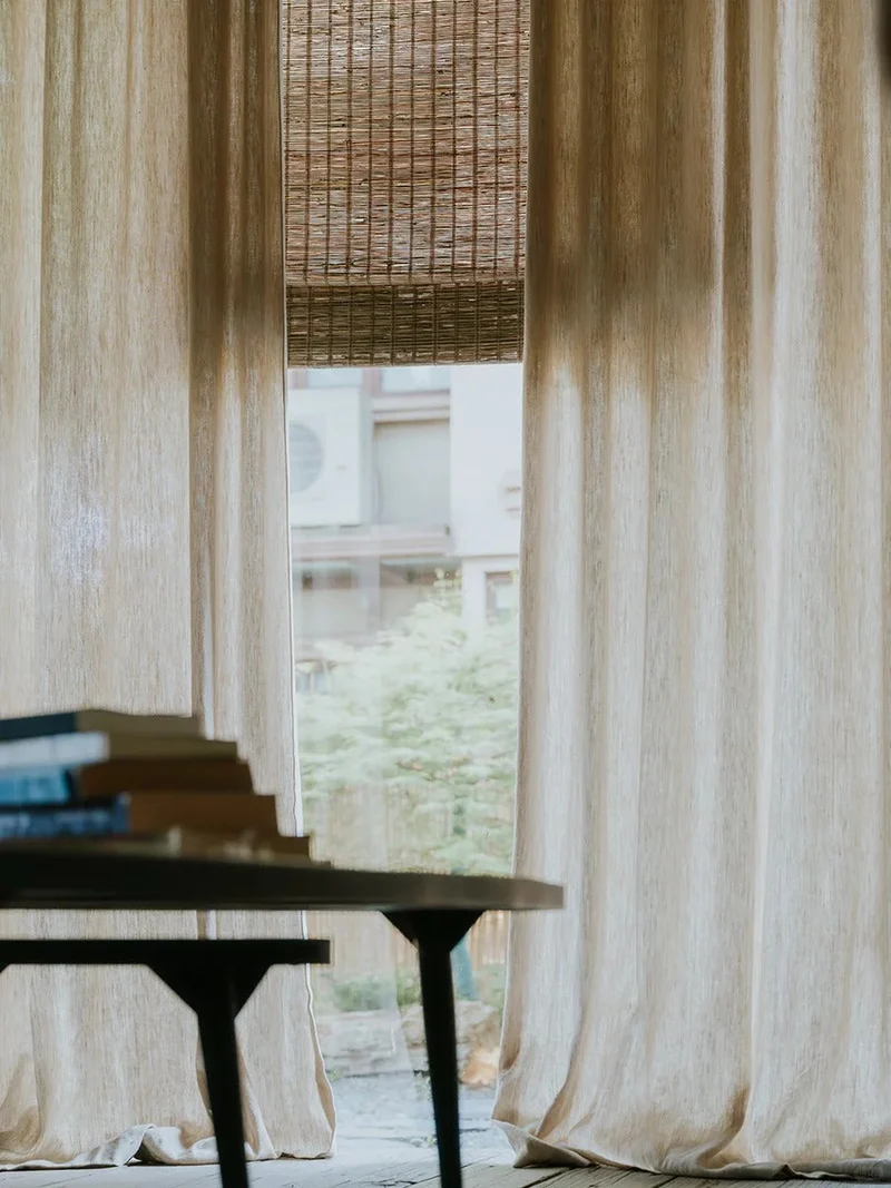 Natural Jute Woven Roman Shades – Cinnamon | Custom Bamboo Shades for Living Room & Bedroom