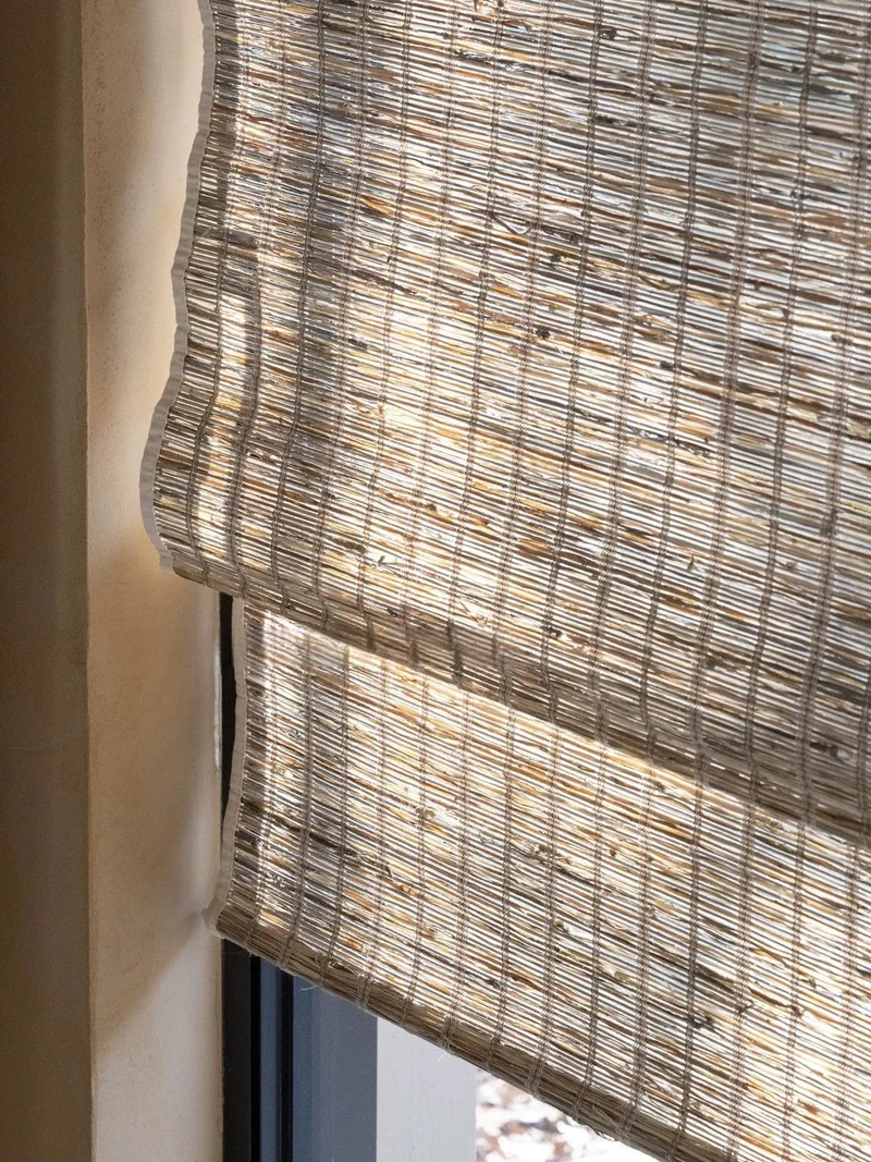 Natural Jute Woven Roman Shades – Cinnamon | Custom Bamboo Shades for Living Room & Bedroom