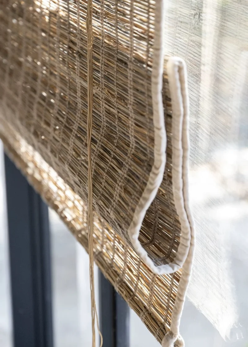 Natural Jute Woven Roman Shades – Cinnamon | Custom Bamboo Shades for Living Room & Bedroom