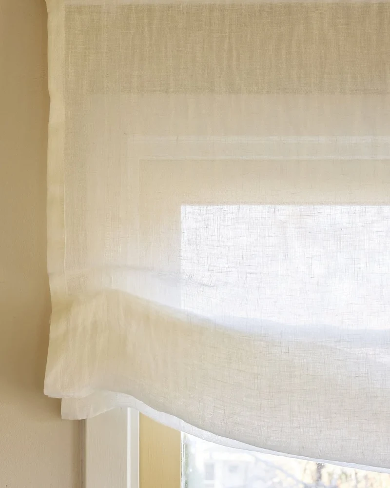 Corded Soft Sheer Roman Shades in 100% Pure Linen Sheer