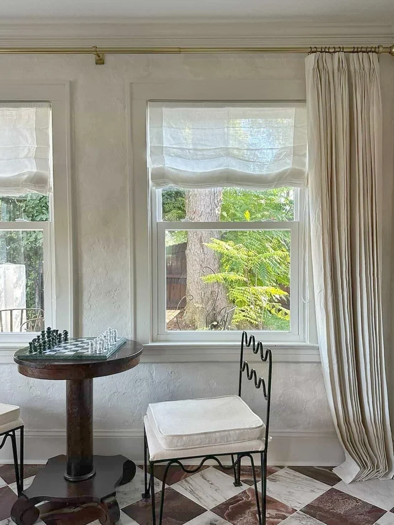 Corded Soft Sheer Roman Shades in 100% Pure Linen Sheer