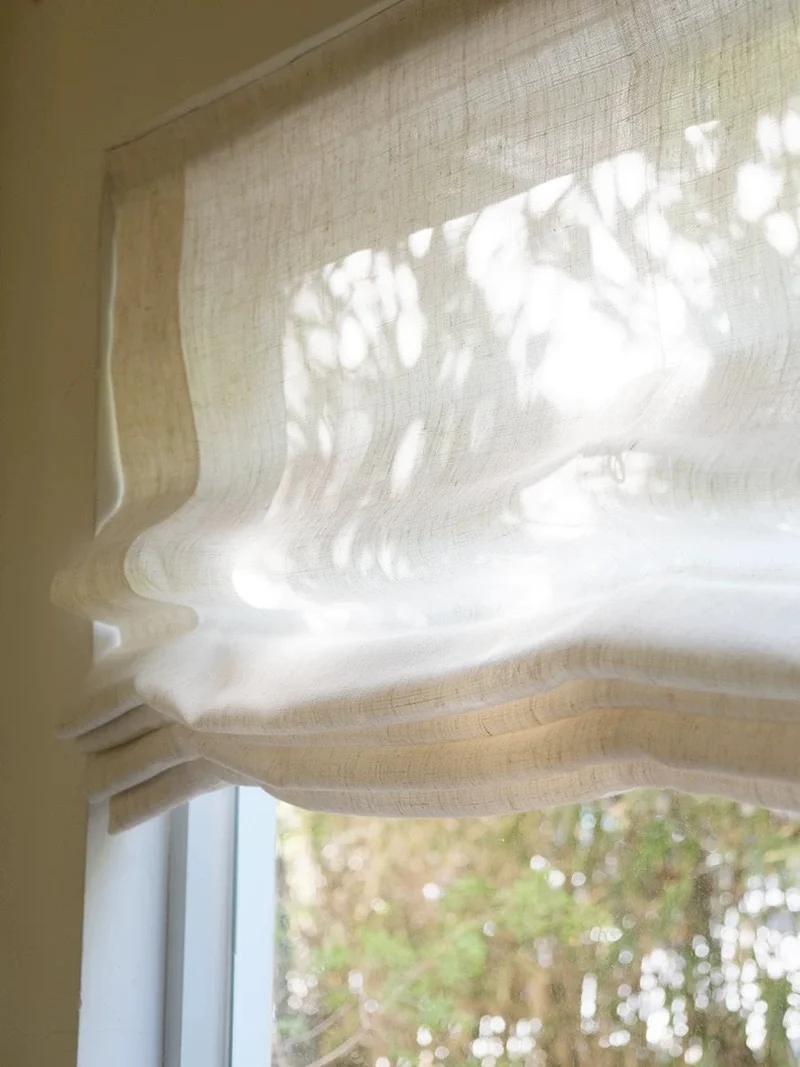 Corded Soft Sheer Roman Shades in 100% Pure Linen Sheer