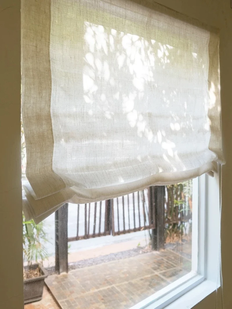 Corded Soft Sheer Roman Shades in 100% Pure Linen Sheer