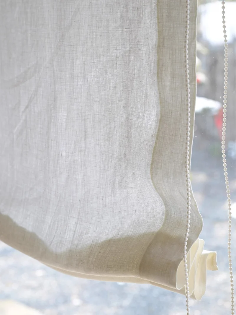 Corded Soft Sheer Roman Shades in 100% Pure Linen Sheer