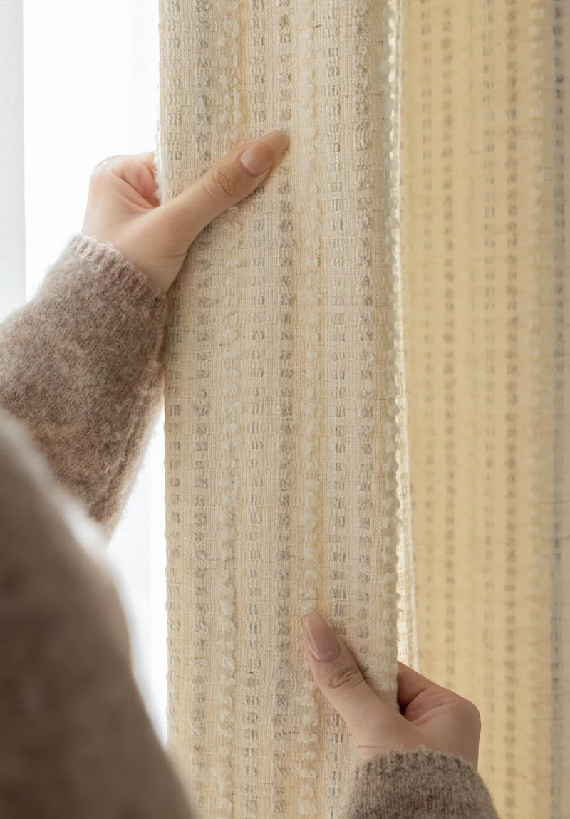 Agnes Martin White Blackout Curtains with Subtle Stripes