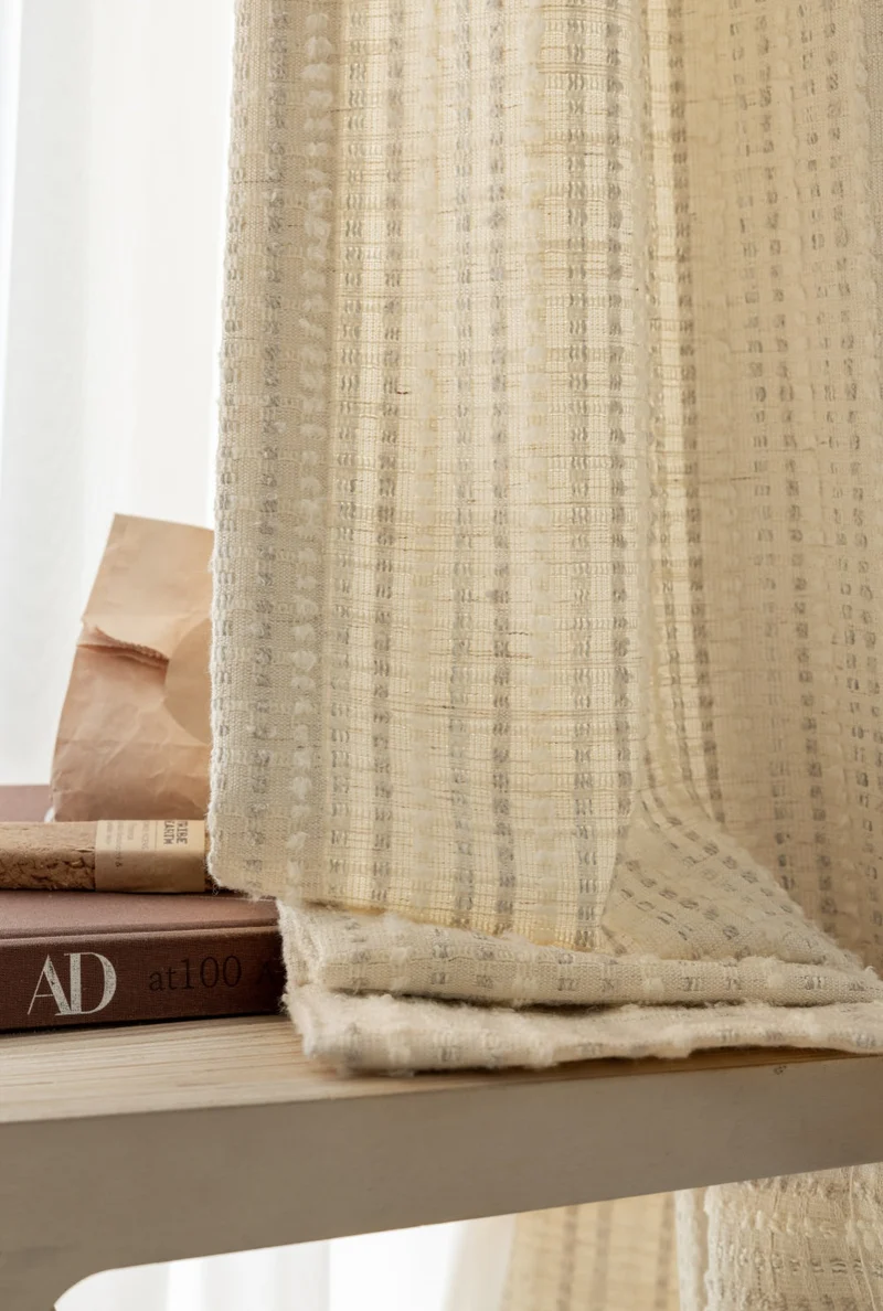 Agnes Martin White Blackout Curtains with Subtle Stripes