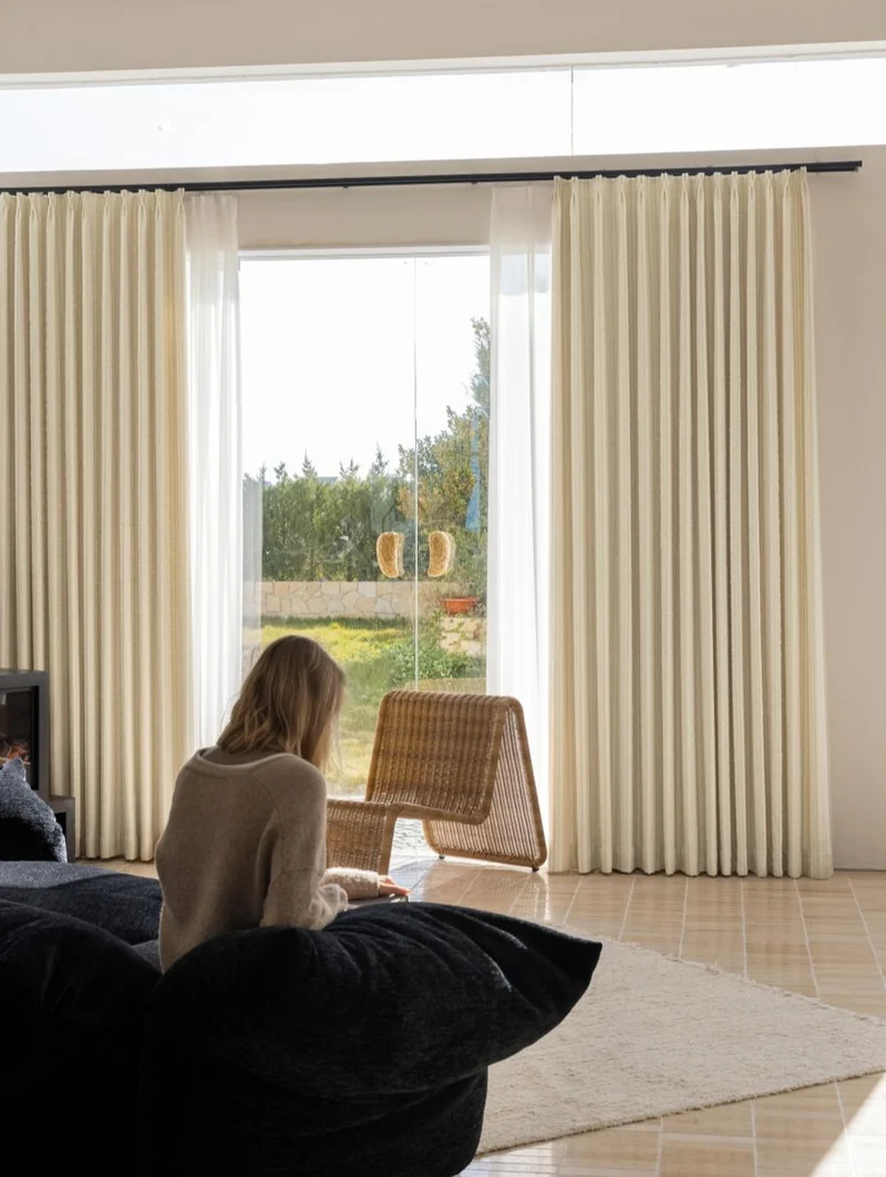 Agnes Martin White Blackout Curtains with Subtle Stripes