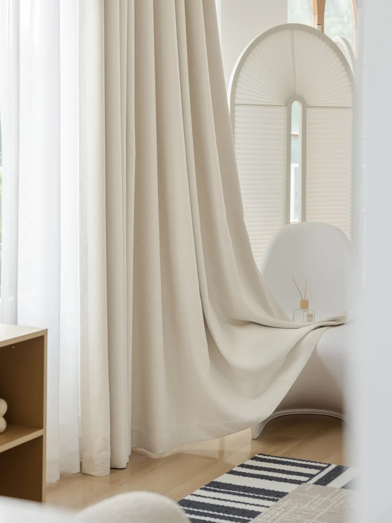 Heavyweight Linen Blend White Blackout Curtains