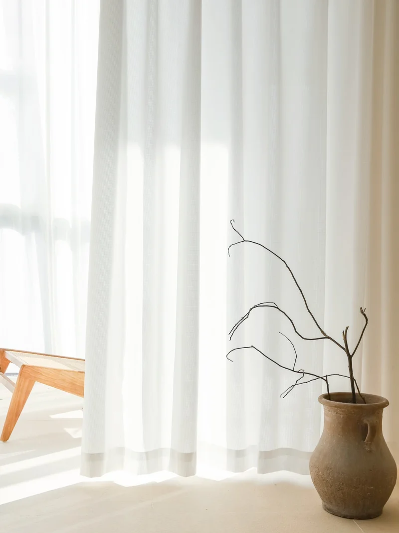 Sheer Curtains for Living & Dining Room - Premium Sun-Blocking White, Waffle Pattern