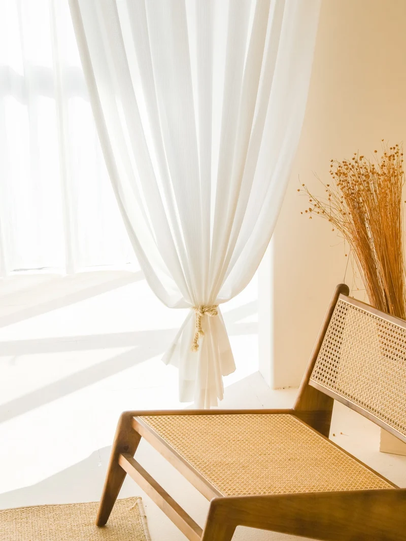 Sheer Curtains for Living & Dining Room - Premium Sun-Blocking White, Waffle Pattern