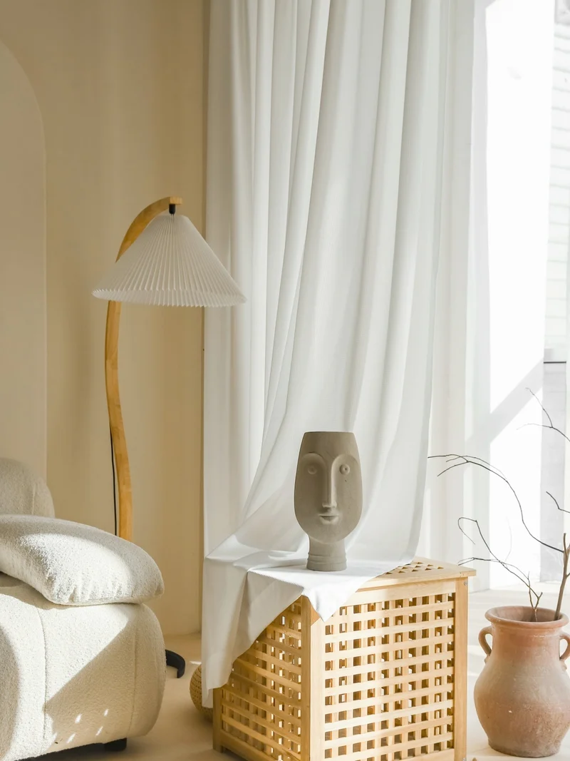 Sheer Curtains for Living & Dining Room - Premium Sun-Blocking White, Waffle Pattern
