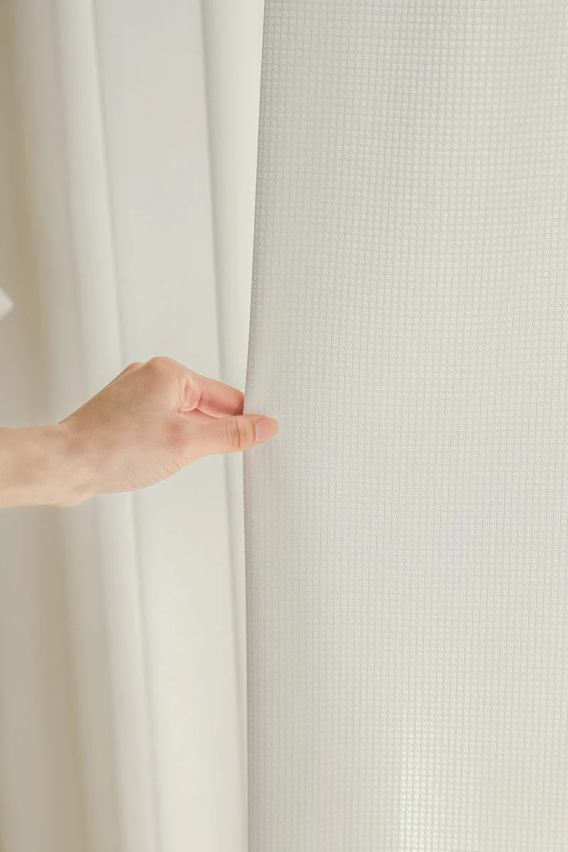 Sheer Curtains for Living & Dining Room - Premium Sun-Blocking White, Waffle Pattern