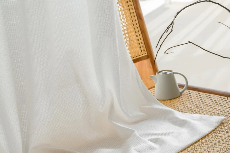 Sheer Curtains for Living & Dining Room - Premium Sun-Blocking White, Waffle Pattern