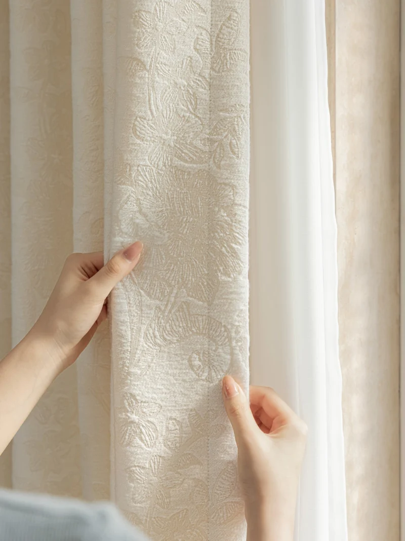 French Embossed Floral White Blackout Curtains for Living Room