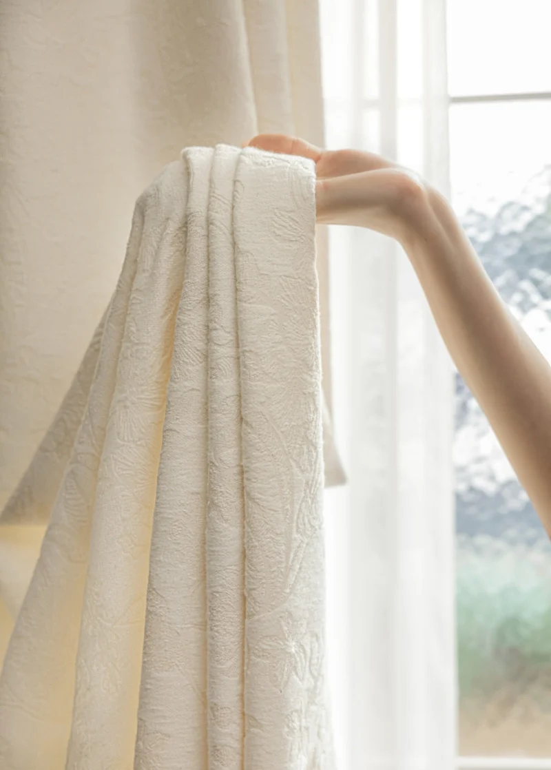 French Embossed Floral White Blackout Curtains for Living Room