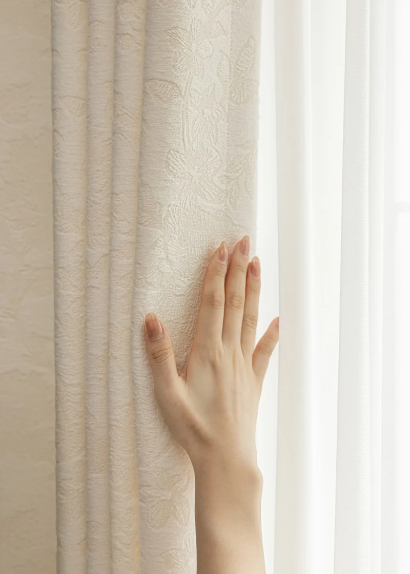 French Embossed Floral White Blackout Curtains for Living Room
