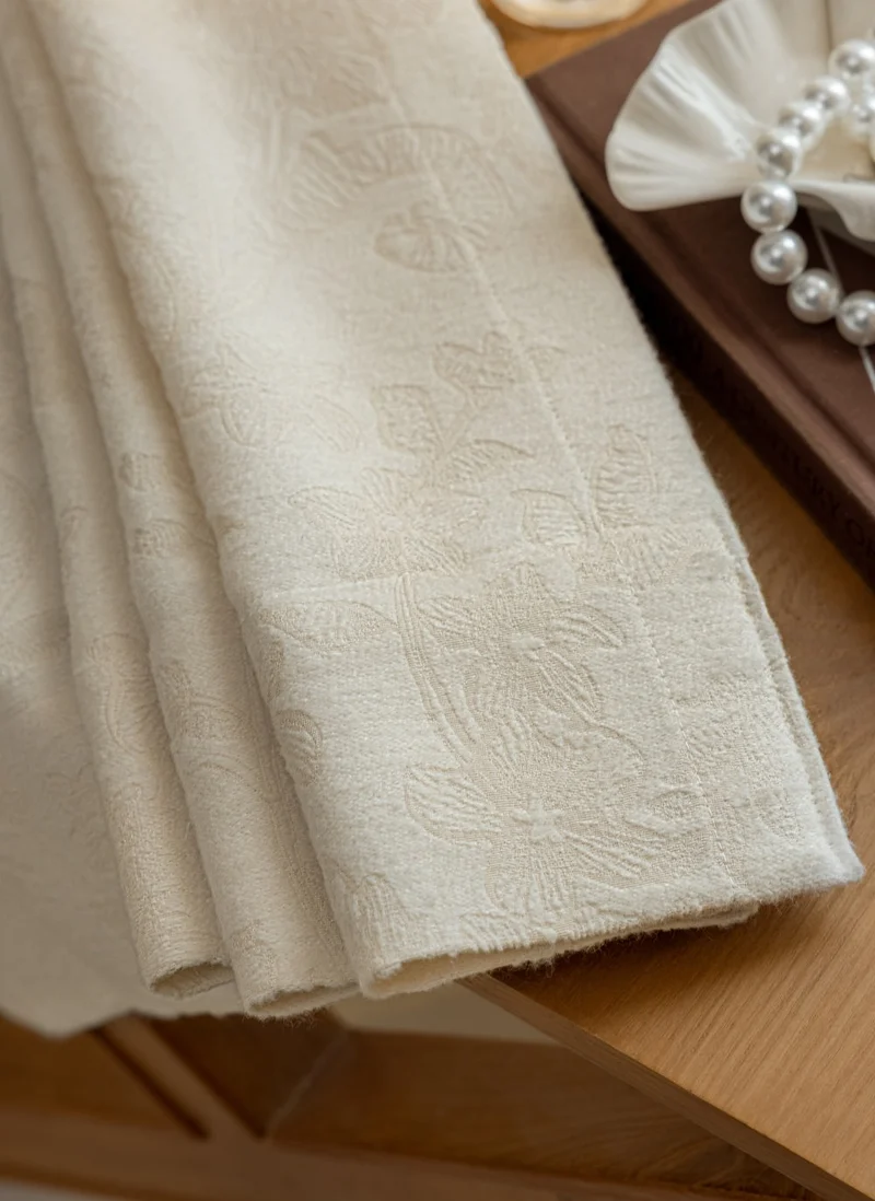 French Embossed Floral White Blackout Curtains for Living Room