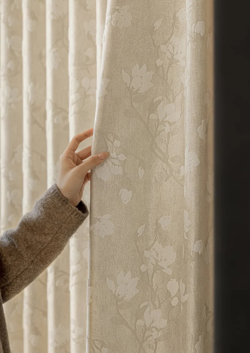 Luxury Magnolia Floral Embroidered Pattern Curtains
