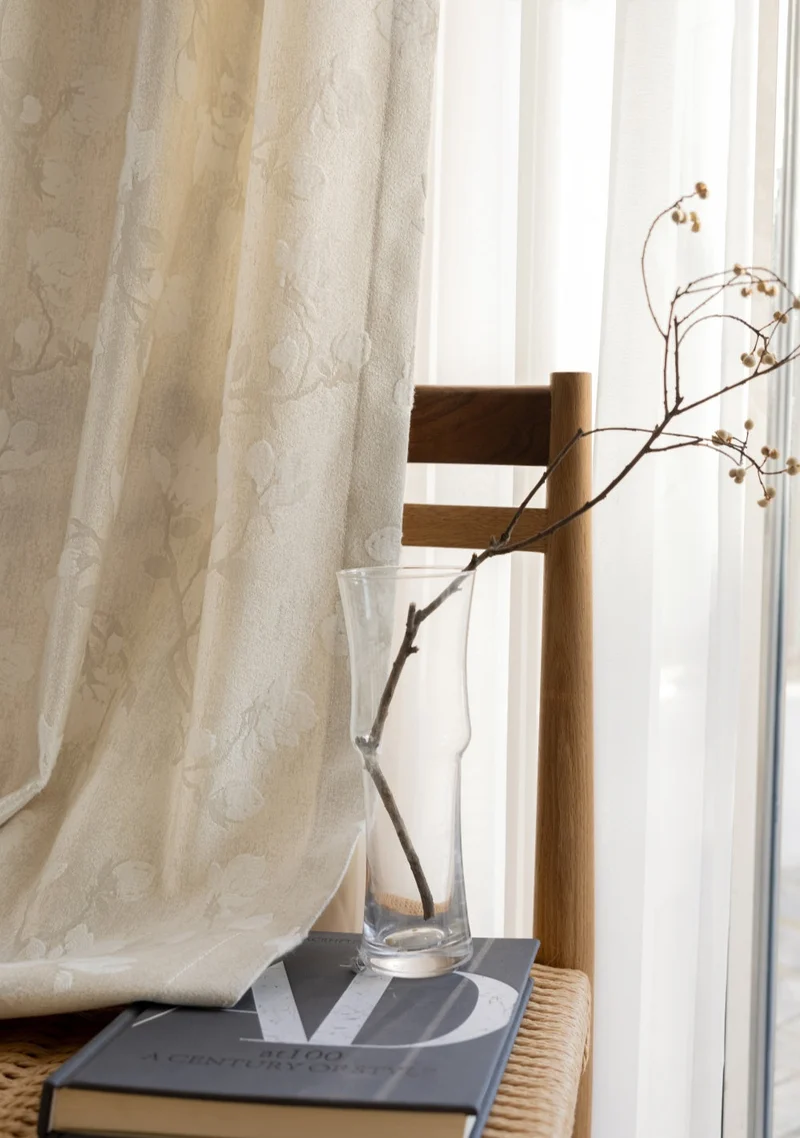 Luxury Magnolia Floral Embroidered Pattern Curtains