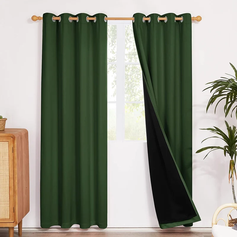 Deconovo 100% Blickdichter Vorhang mit Ösen Dekorativ Gardinen Fensterschal für Wohnzimmer 2er Set