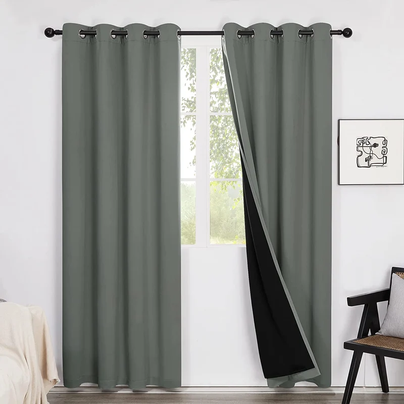 Deconovo 100% Blickdichter Vorhang mit Ösen Dekorativ Gardinen Fensterschal für Wohnzimmer 2er Set