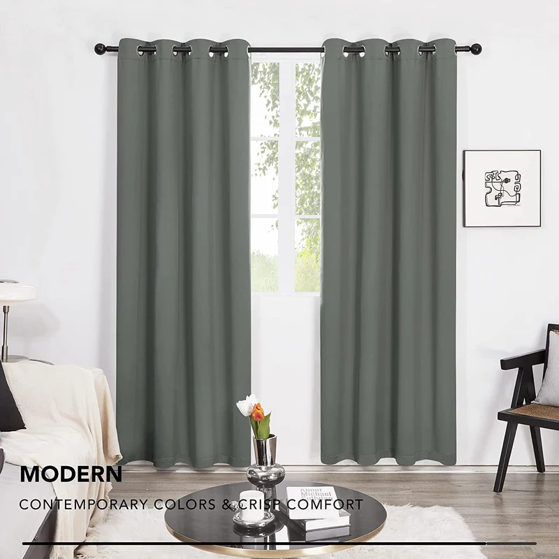 Deconovo 100% Blickdichter Vorhang mit Ösen Dekorativ Gardinen Fensterschal für Wohnzimmer 2er Set