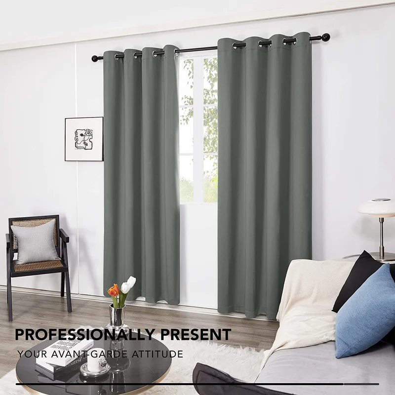Deconovo 100% Blickdichter Vorhang mit Ösen Dekorativ Gardinen Fensterschal für Wohnzimmer 2er Set