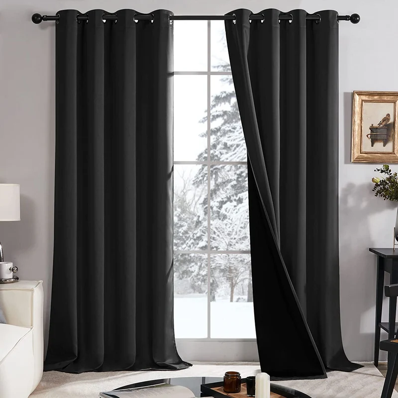 Deconovo 100% Blickdichter Vorhang mit Ösen Dekorativ Gardinen Fensterschal für Wohnzimmer 2er Set