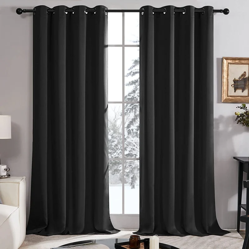 Deconovo 100% Blickdichter Vorhang mit Ösen Dekorativ Gardinen Fensterschal für Wohnzimmer 2er Set